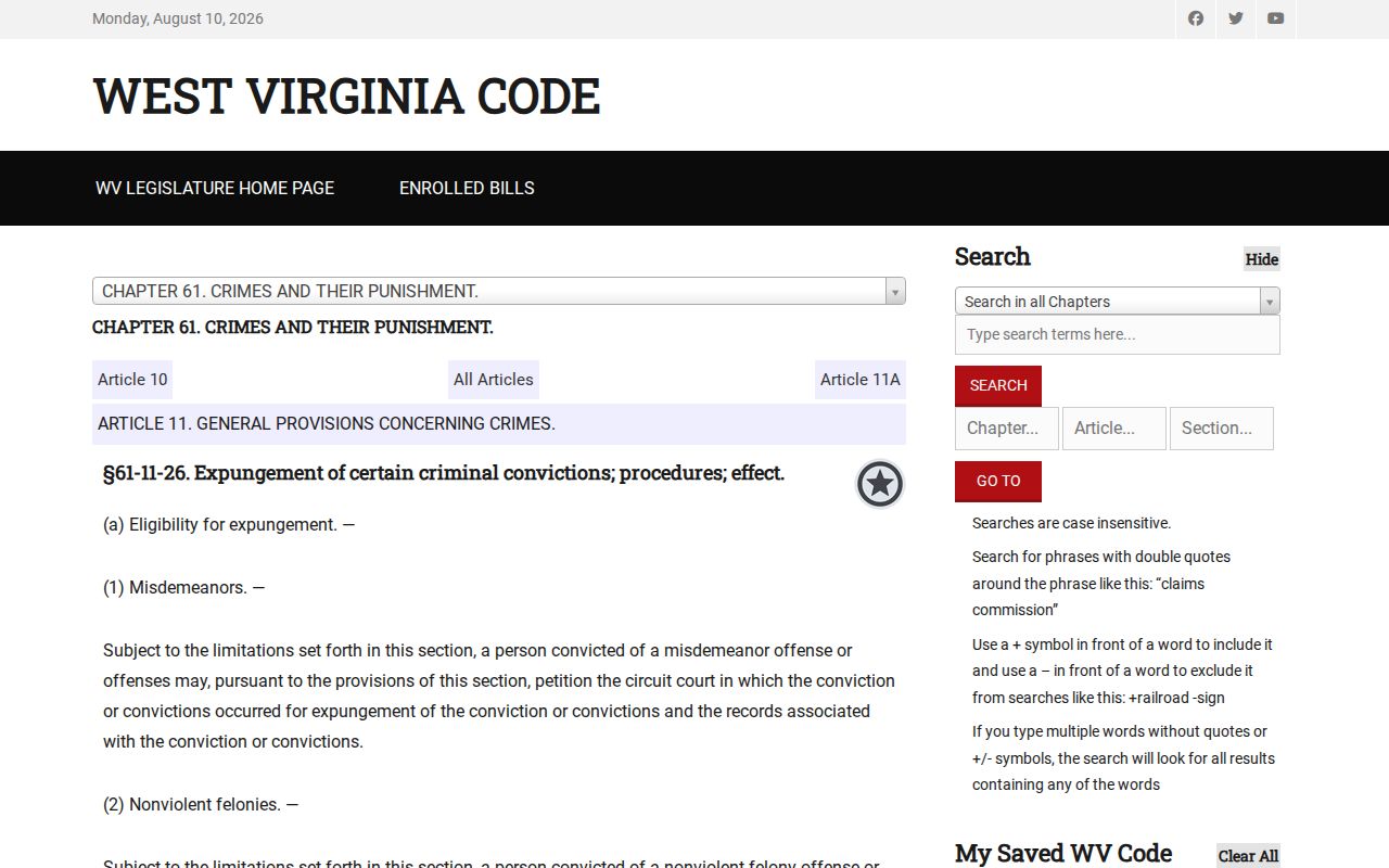 West Virginia expungement law for Barbour County criminal records