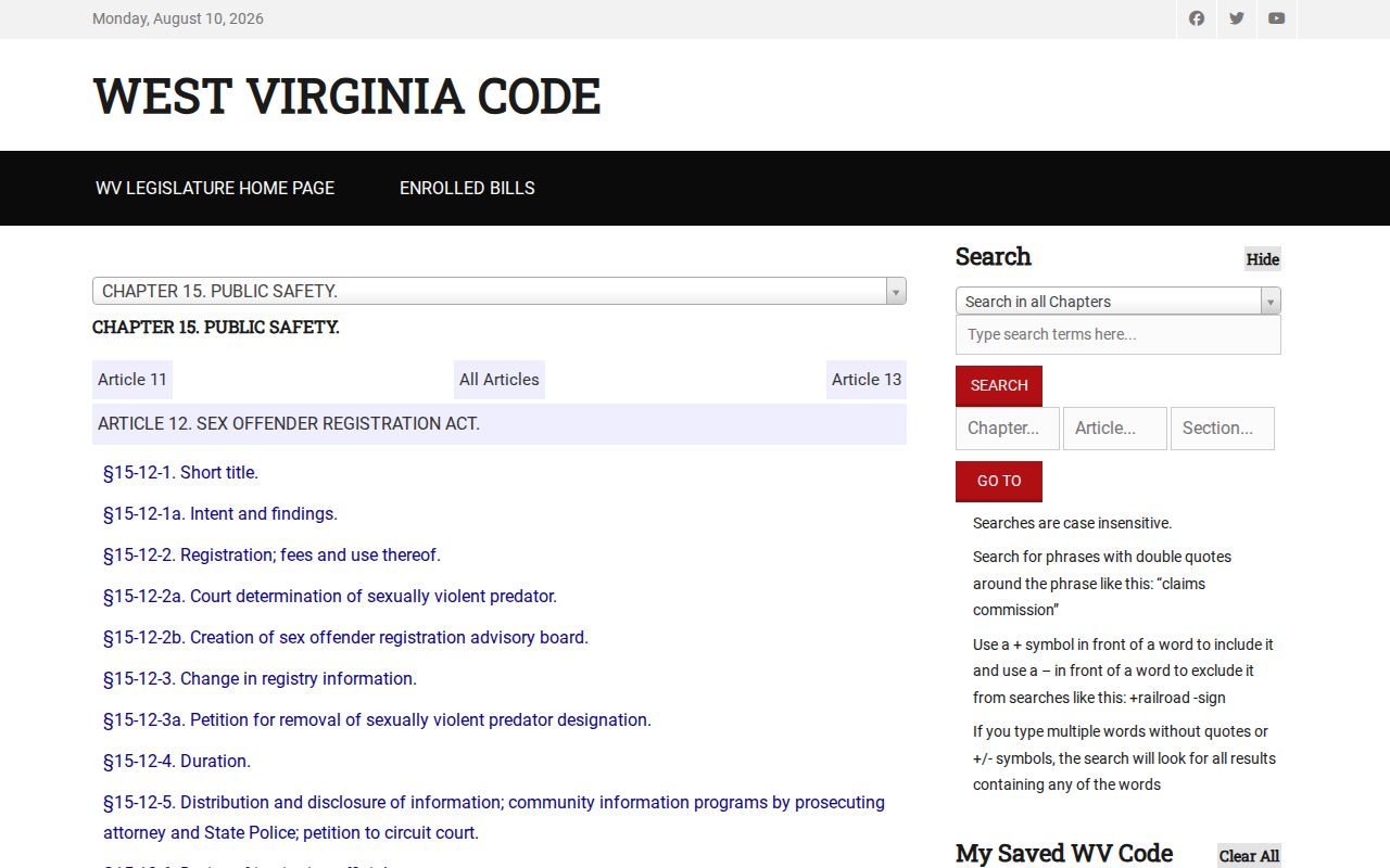 West Virginia registration law used for Barbour County sex offender records